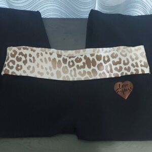 Express Black Leggings with Leopard Print Waistband